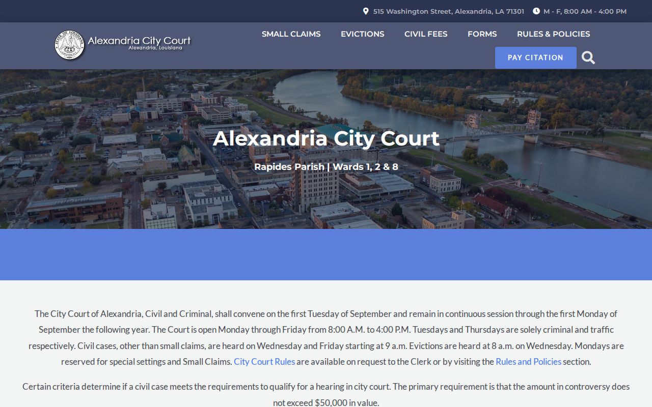 Alexandria city directory City Court information page