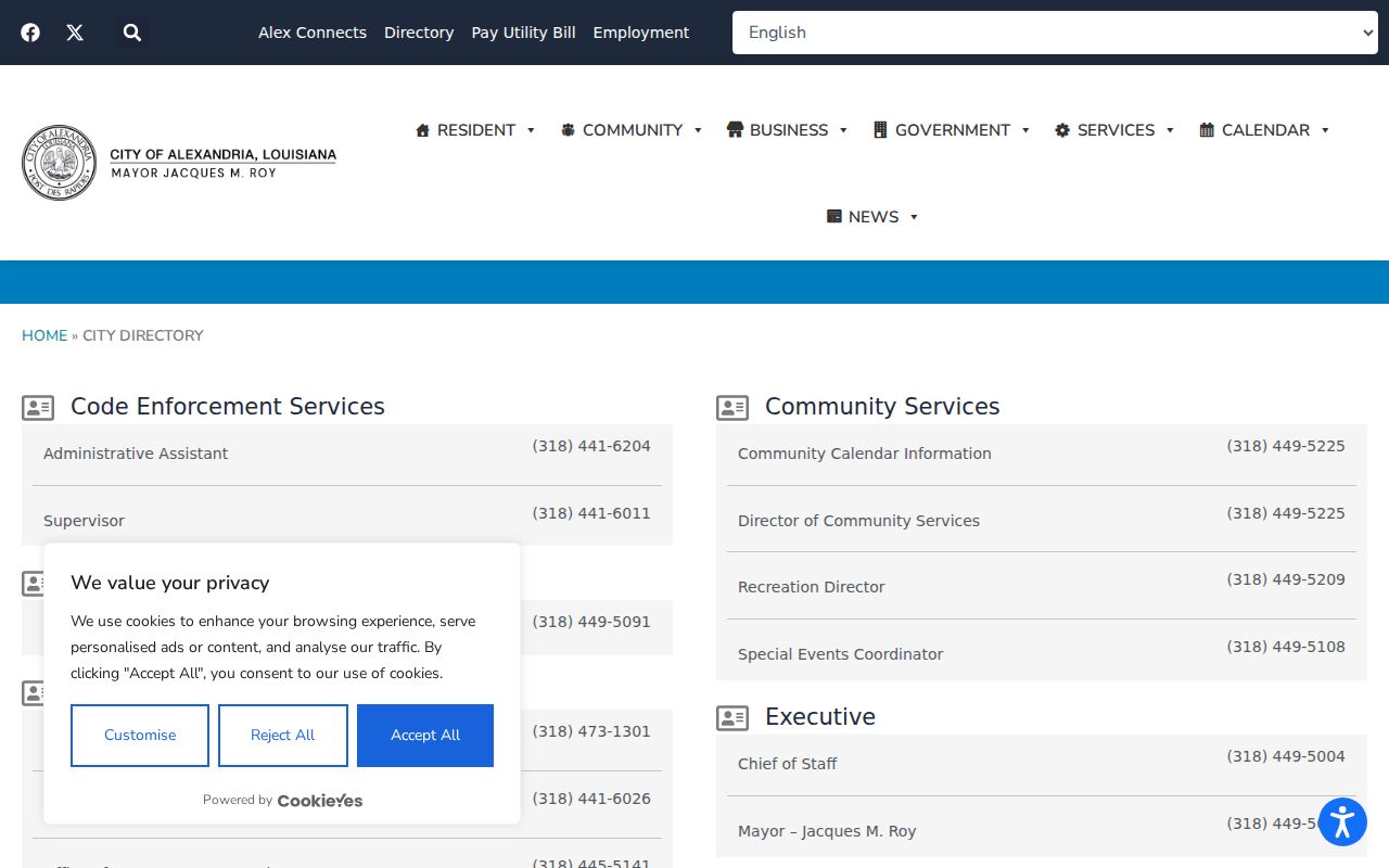 Alexandria city directory municipal department page