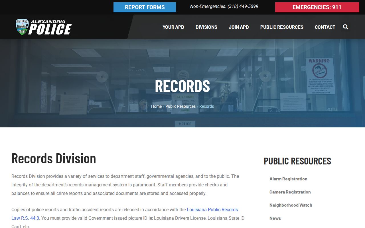 Alexandria city directory Police Records Division page