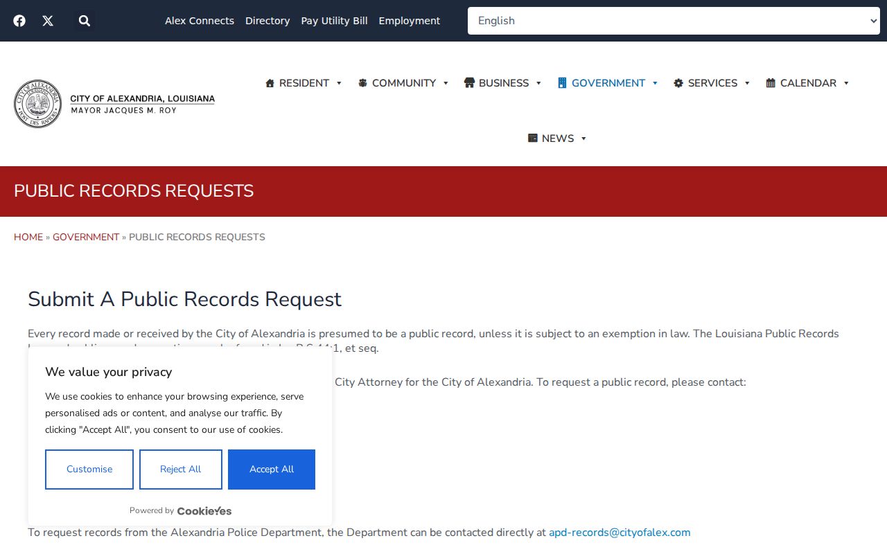 City of Alexandria public records request guidance