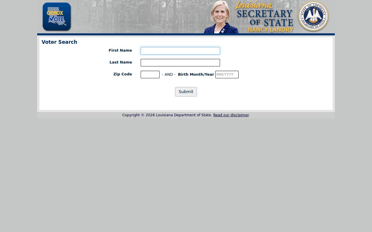 Louisiana Voter Portal name search used for Alexandria voter records