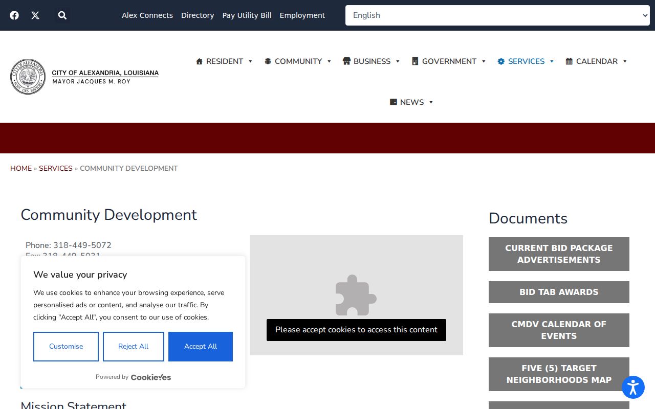 Alexandria Community Development page for neighborhood and civic contacts