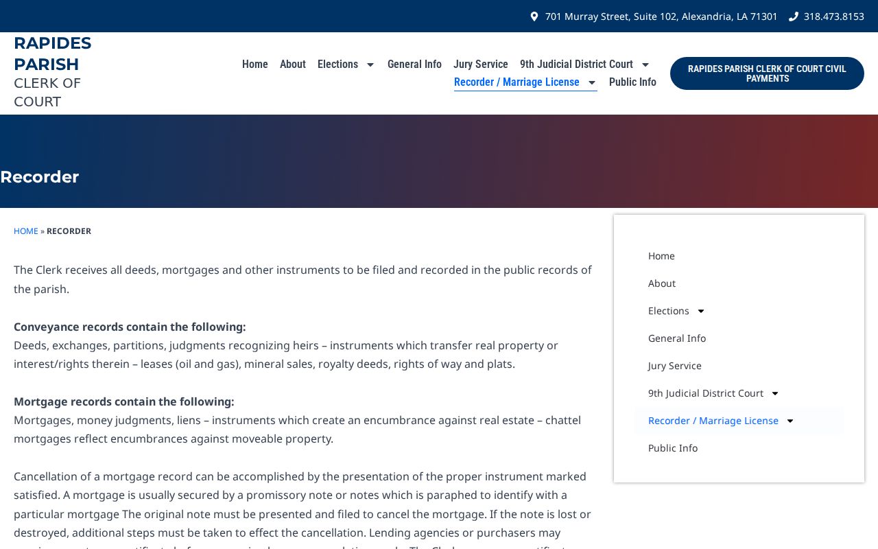 Rapides Parish Recorder page for Alexandria property instruments